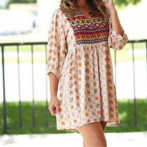 Umgee Boho Print Split Neck Dress/Tunic Size Medium